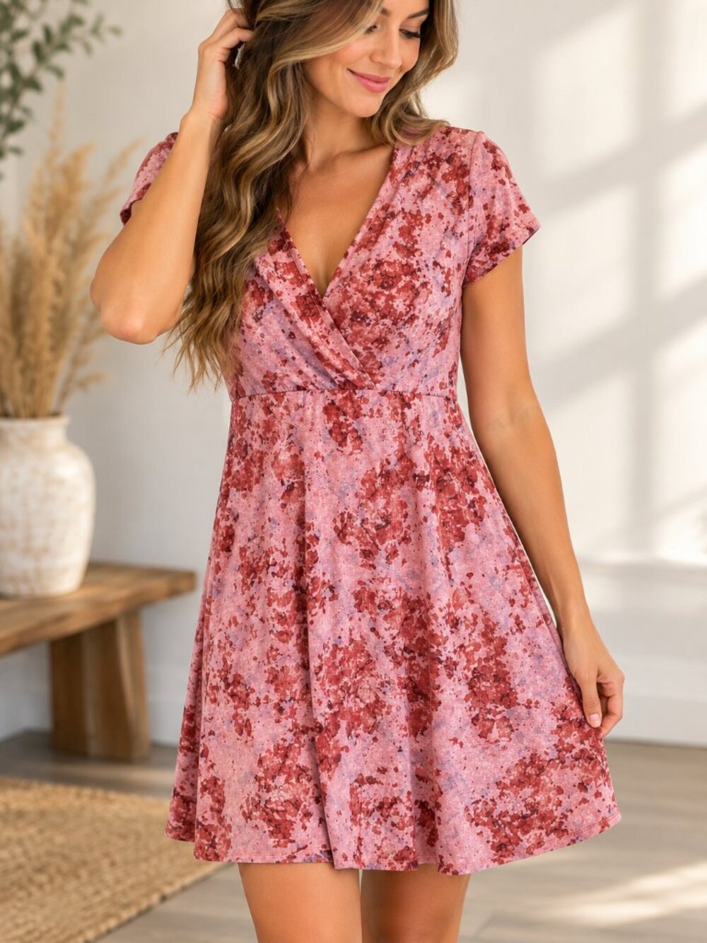 Maurices Pink Floral Print Hooded Wrap Front Short Sleeve Dress Small 226